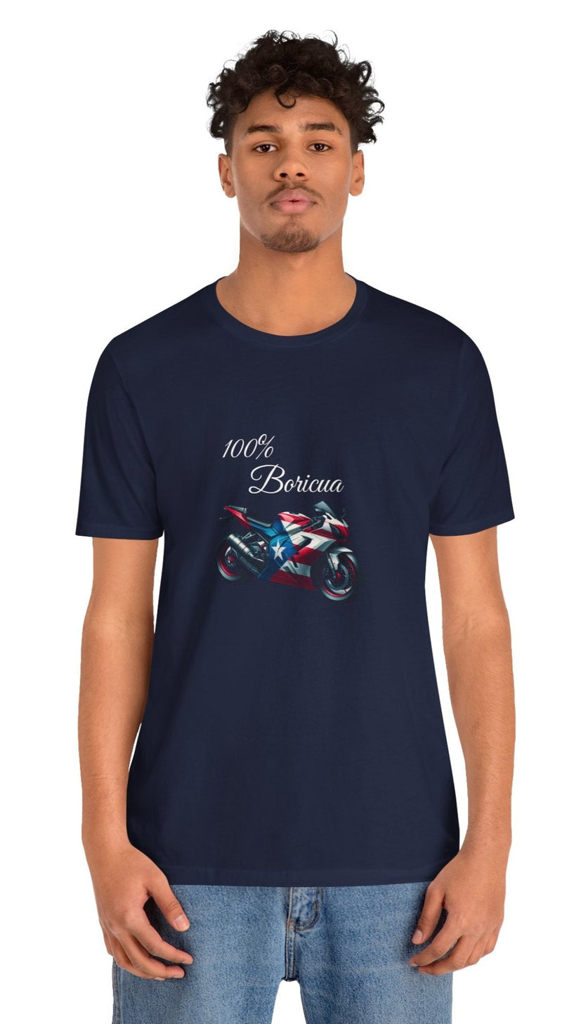 100% Boricua Motorcycle Jersey Short Sleeve Tee - Puerto Rico - Puertorriqueño