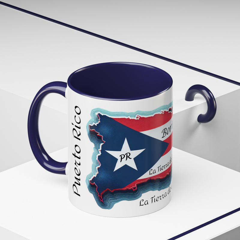 Puerto Rico Flag🇵🇷Map Accent Coffee Mug (11oz)