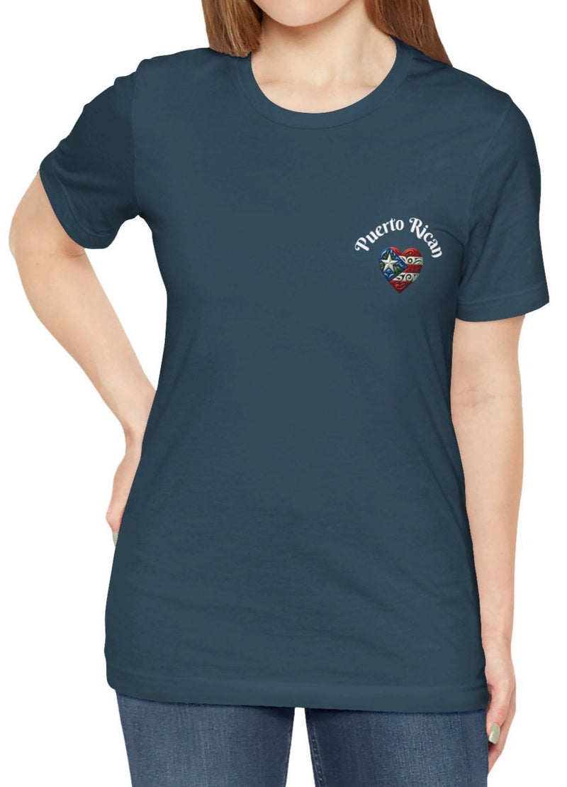 Puerto Rico Flag Heart Short Sleeve Tee Left side design