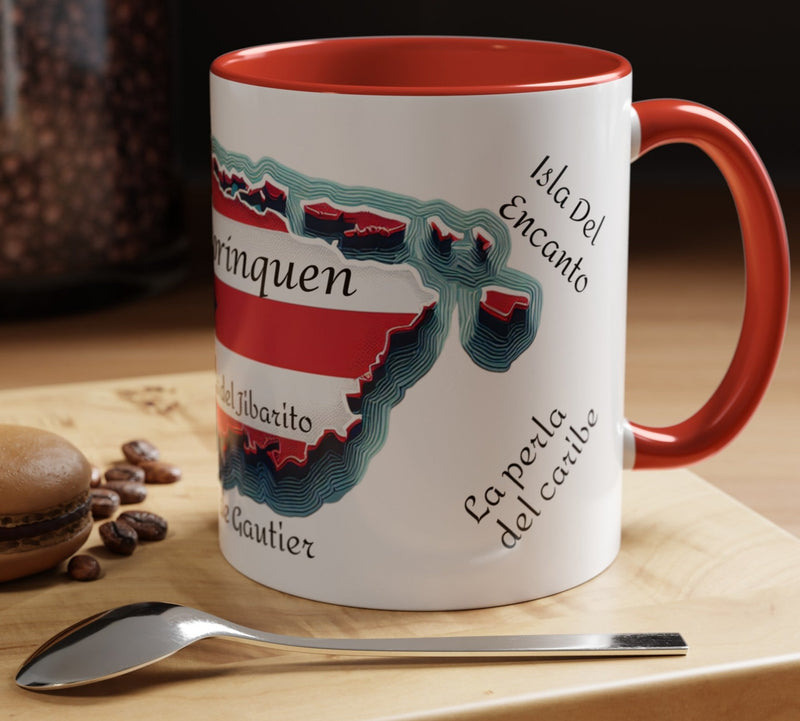 Puerto Rico Flag🇵🇷Map Accent Coffee Mug (11oz)