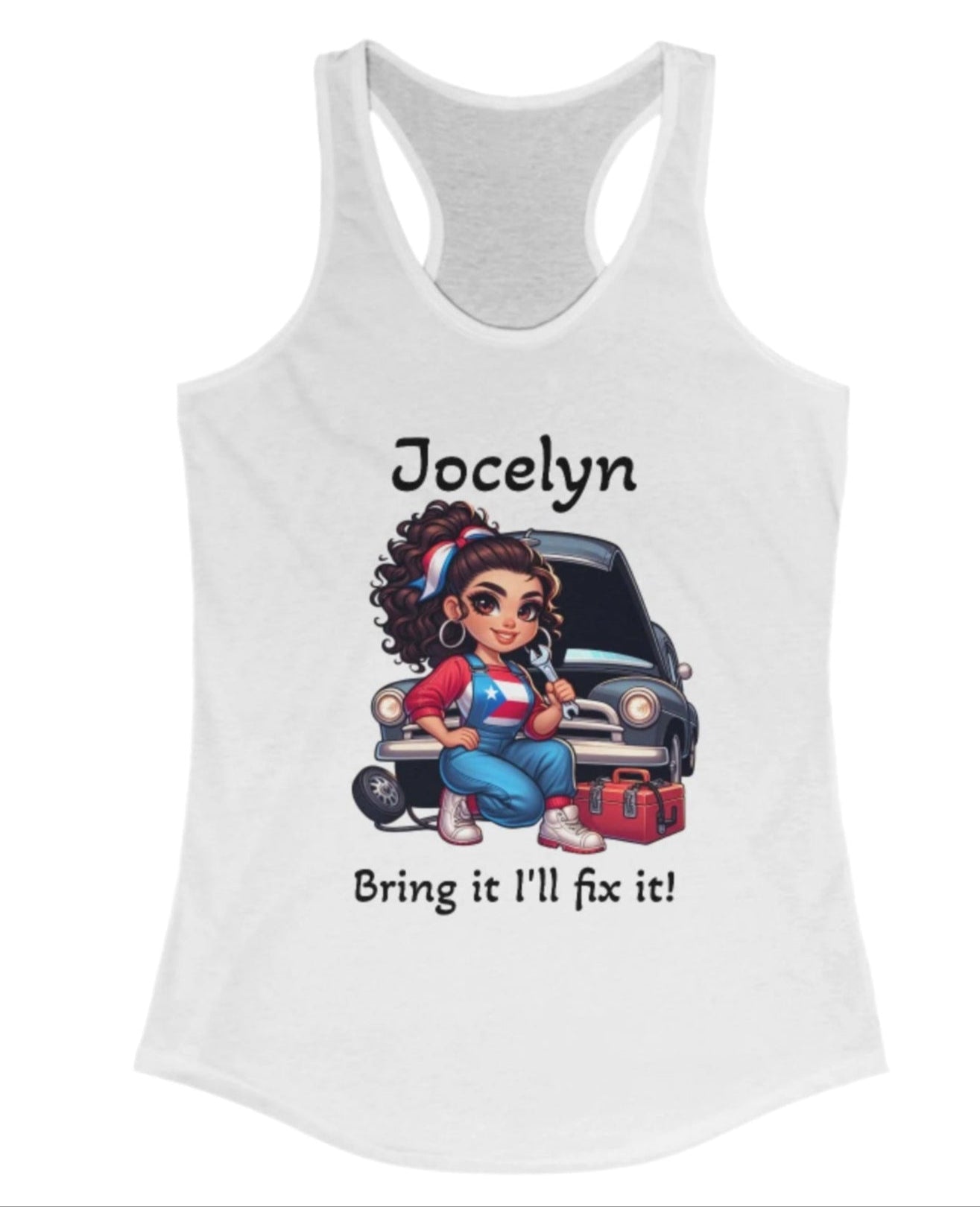 Puerto Rican Woman Mechanic Personalized Racerback Tank Top