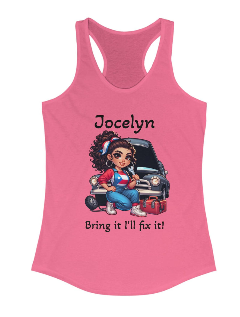 Puerto Rican Woman Mechanic Personalized Racerback Tank Top