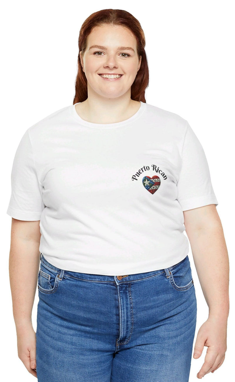 Puerto Rico Flag Heart Short Sleeve Tee Left side design