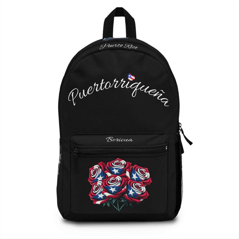 Puertorriqueña 🇵🇷 Roses Backpack Black - Boricua, Latino, Latina, Borinquen, Soy Puertorriqueña/Puertorriqueño, Puerto Rico Flag, Orgullo Puertorriqueño