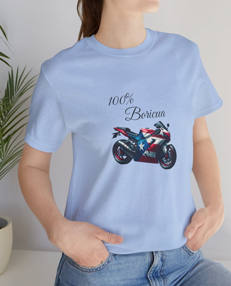 100% Boricua Motorcycle Jersey Short Sleeve Tee - Puerto Rico - Puertorriqueño