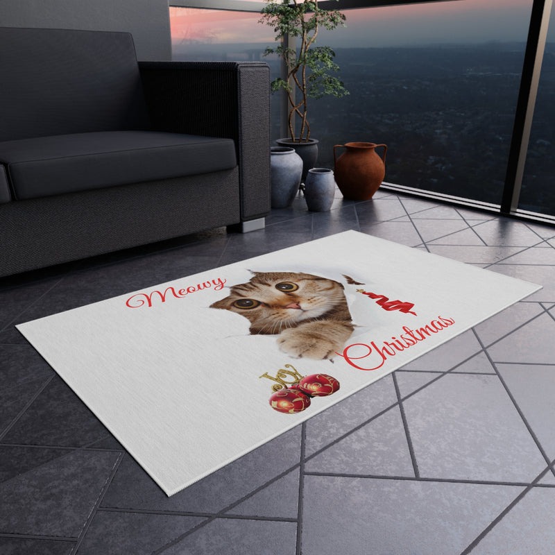 Peeking Christmas Kitty Cat Outdoor Rug