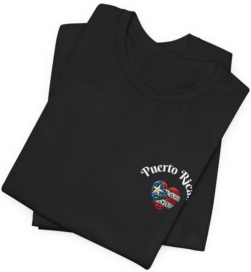 Puerto Rico Flag Heart Short Sleeve Tee Left side design