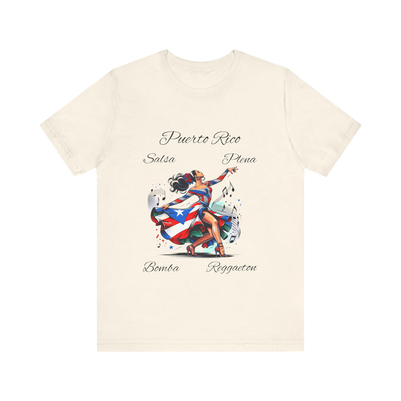 Puerto Rico "Salsa, Plena, Bomba, Reggaeton" Jersey Short Sleeve Tee - Puerto Rico Flag - Puertorriqueña - Puertorriqueño, Latin Music, Salsa Dancer