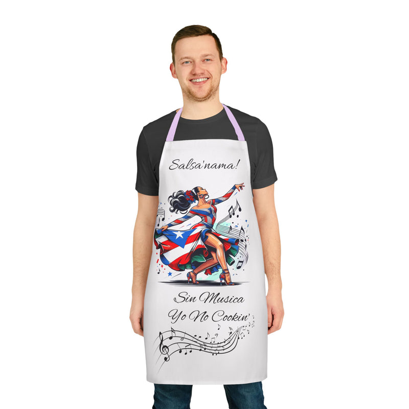 PUERTO RICO "SIN MUSICA YO NO COOKIN" APRON- DELANTAL, 5-Color Straps