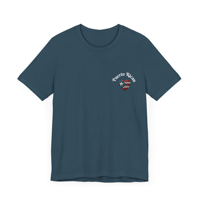 Puerto Rico Flag Heart Short Sleeve Tee Left side design