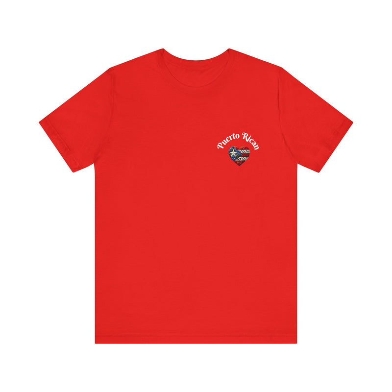 Puerto Rico Flag Heart Short Sleeve Tee Left side design