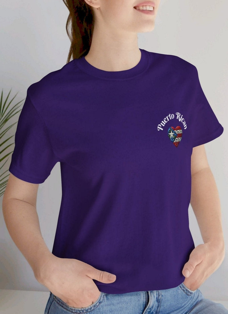 Puerto Rico Flag Heart Short Sleeve Tee Left side design