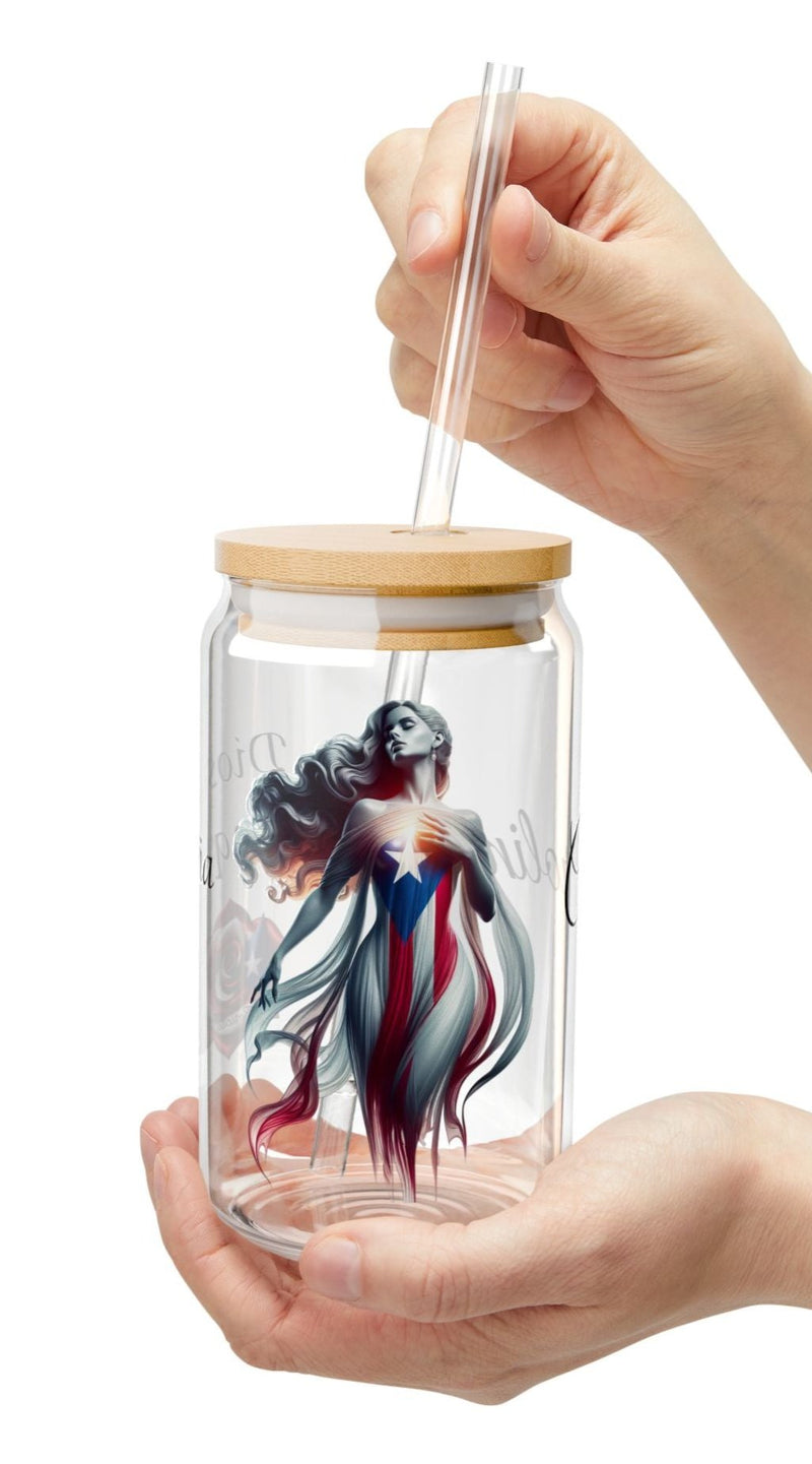 Personalized Diosa Borinqueña Sipper Glass, 16oz - Puerto rico