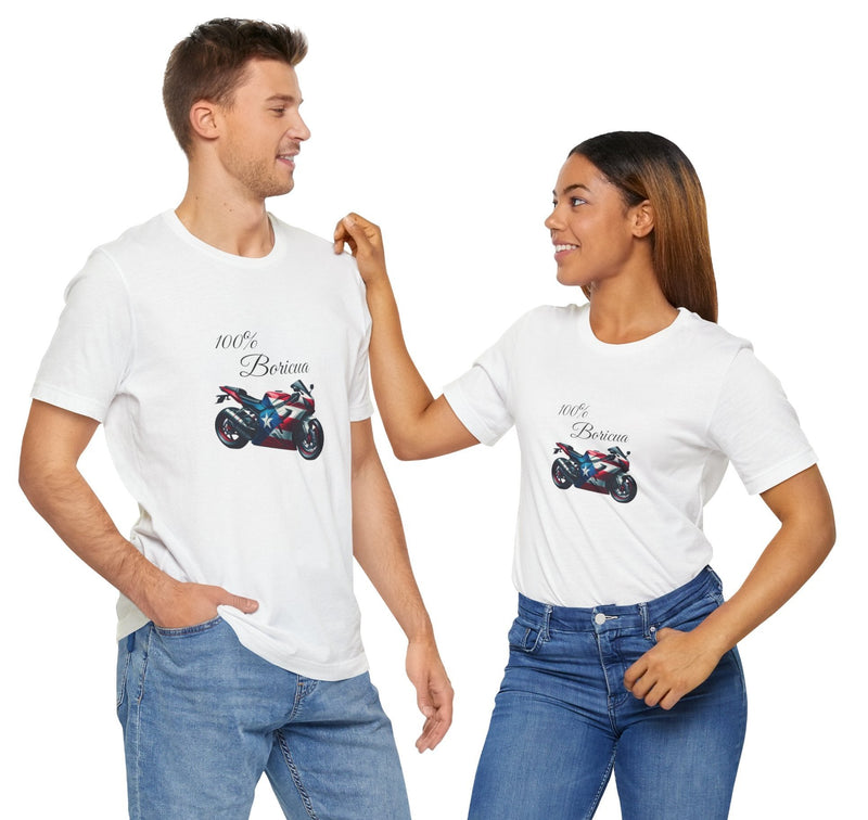 100% Boricua Motorcycle Jersey Short Sleeve Tee - Puerto Rico - Puertorriqueño