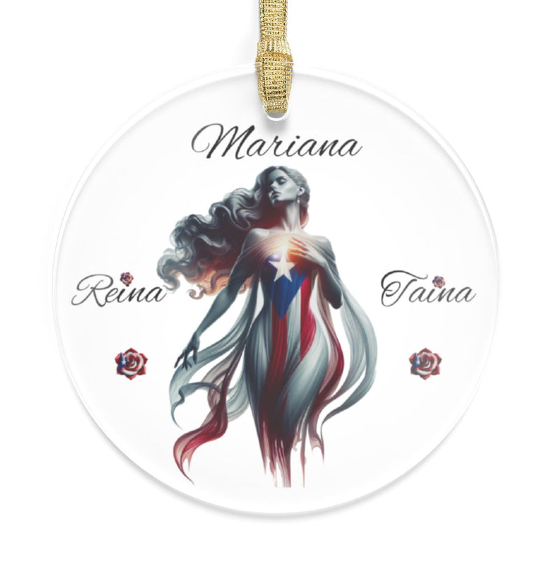 Personalized Puerto Rican Reina Taína Acrylic Ornament -Puerto Rico flag - Latina, Latino,Reina Taína" - Christmas ornament - Adorno de Navidad
