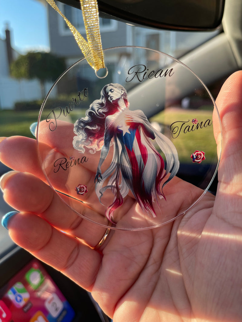 Puerto Rican 🇵🇷 Taína Acrylic Ornament -Puerto Rico flag - Latina, Latino,Reina Taína"