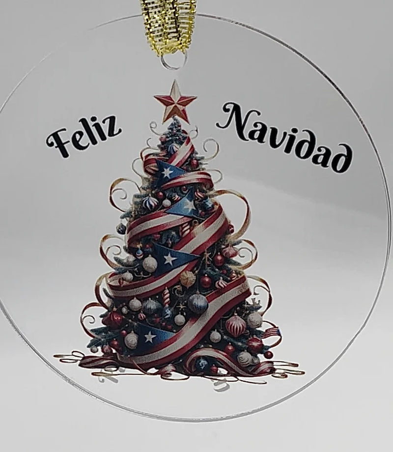Christmas Tree 🇵🇷✨ Puerto Rico Flag - Acrylic Ornament -Puerto Rico Flag Ornament