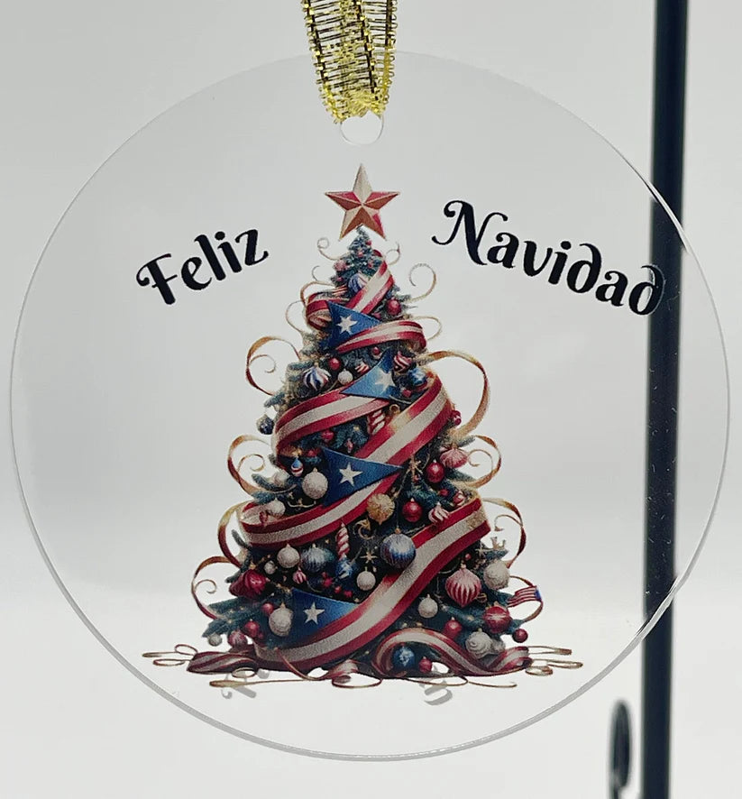 Christmas Tree 🇵🇷✨ Puerto Rico Flag - Acrylic Ornament -Puerto Rico Flag Ornament
