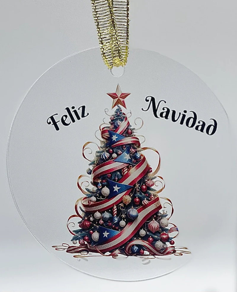 Christmas Tree 🇵🇷✨ Puerto Rico Flag - Acrylic Ornament -Puerto Rico Flag Ornament