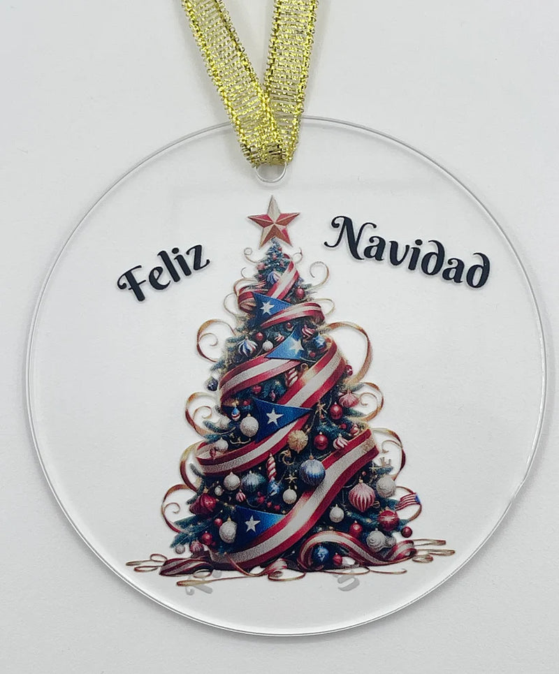 Christmas Tree 🇵🇷✨ Puerto Rico Flag - Acrylic Ornament -Puerto Rico Flag Ornament