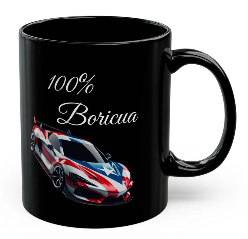 100 % Boricua Sports-car Black Mug 11oz -🇵🇷✨Puerto Rico flag -