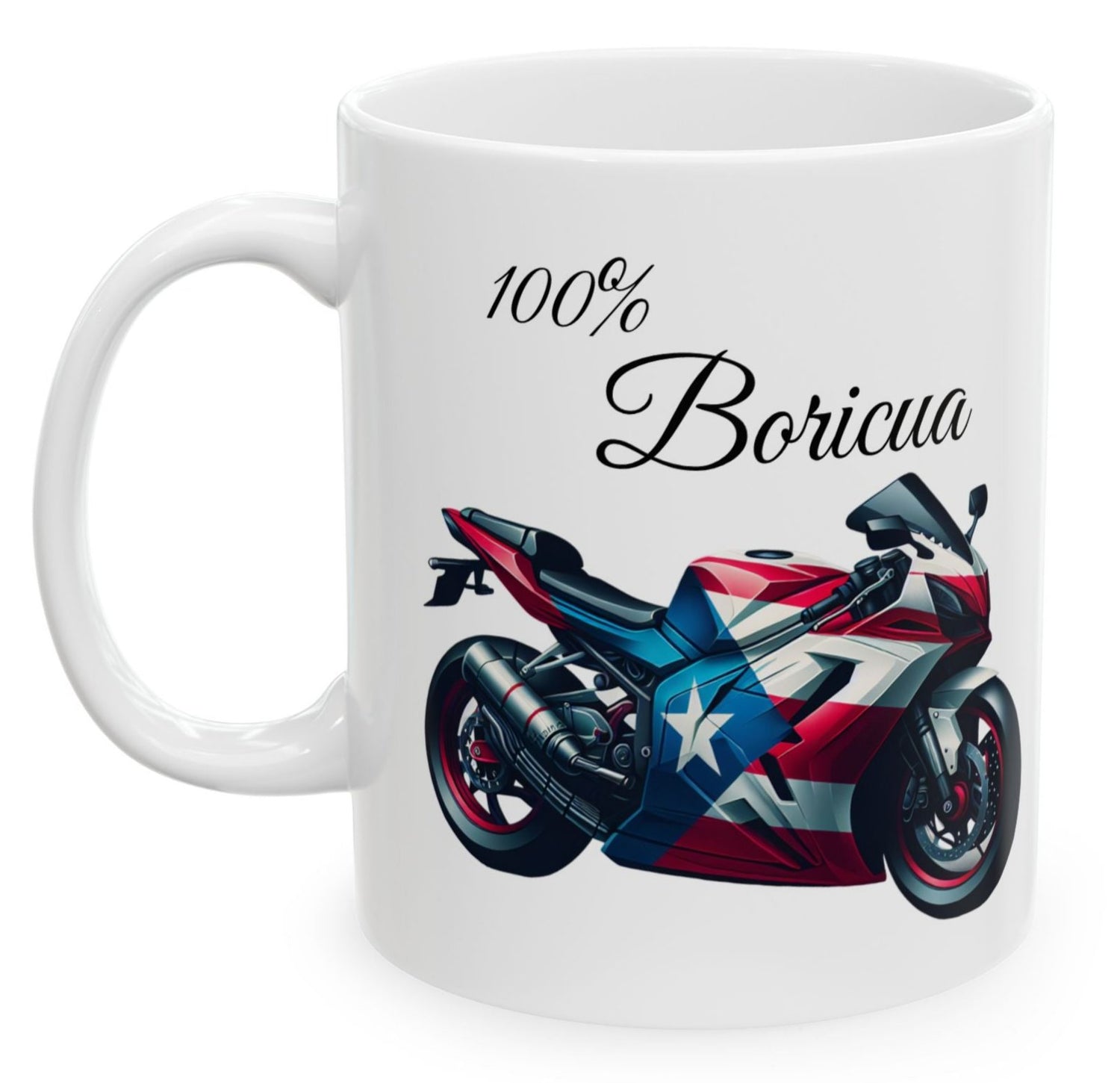 Personalized Motorcycle Boricua Mug - 11oz - Puerto Rico Flag Ceramic Mug - Boricua Motorcycle Mug - Puertorriqueño -Taza de café