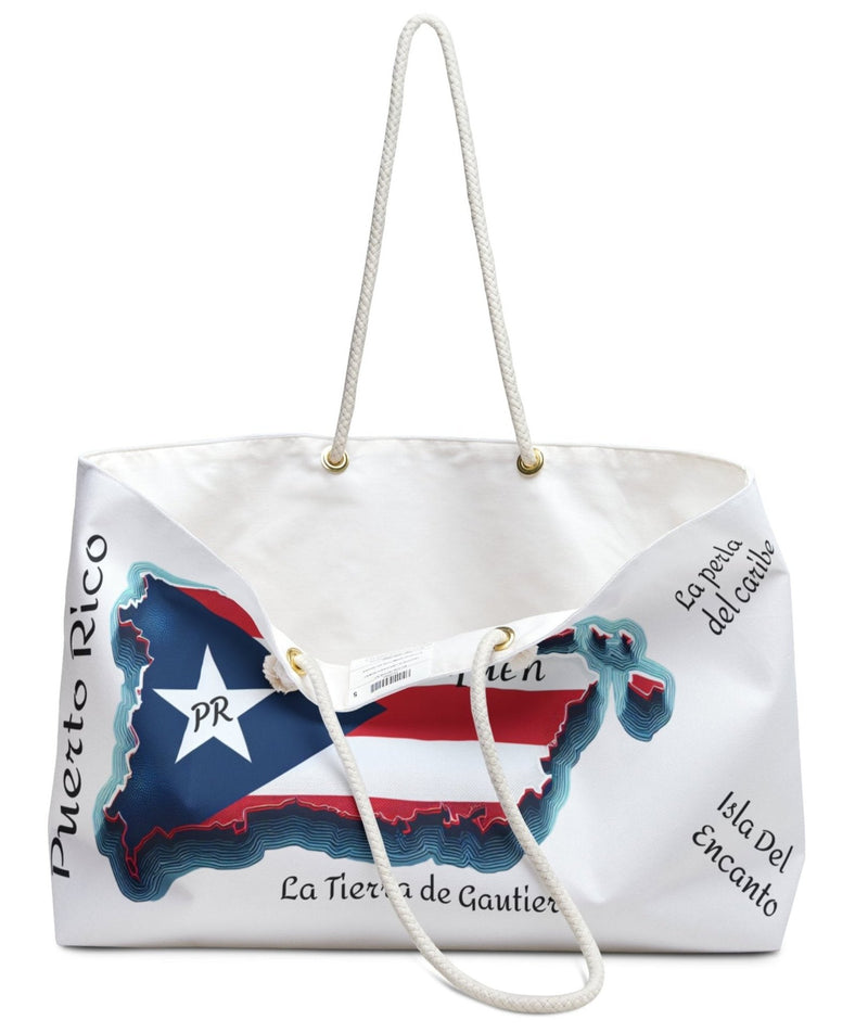 "Puerto Rico Map Oversized Weekender Tote" - La Tierra del Jibarito/Boricua - Bolsa Grande, Puerto Rico Flag, Latina Bag, Latino Bag, Bolsa para la playa, bulto para viaje. Boricua.