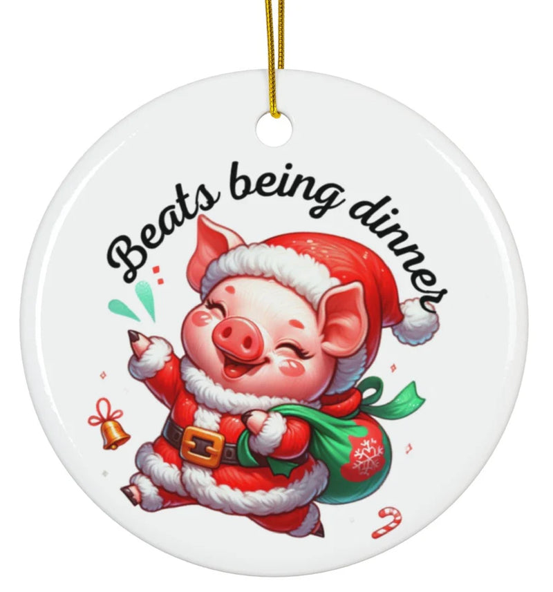 Christmas Santa Hog/Pig Ceramic Ornament