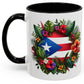 Puerto Rico Flag🇵🇷Map Floral Accent Coffee Mug (11oz)