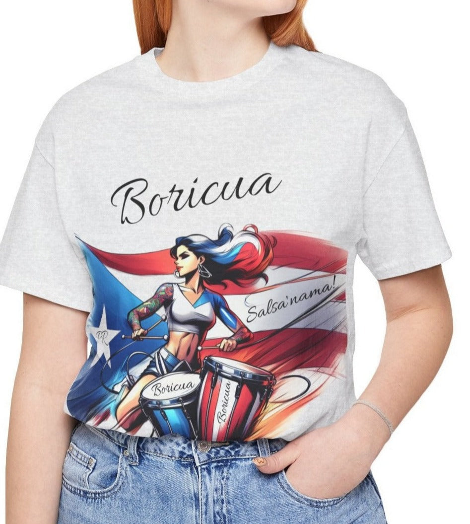 Boricua Puerto Rican Drummer - Puerto Rico Flag - Jersey Short Sleeve Tee, Puertorriqueña - Latina