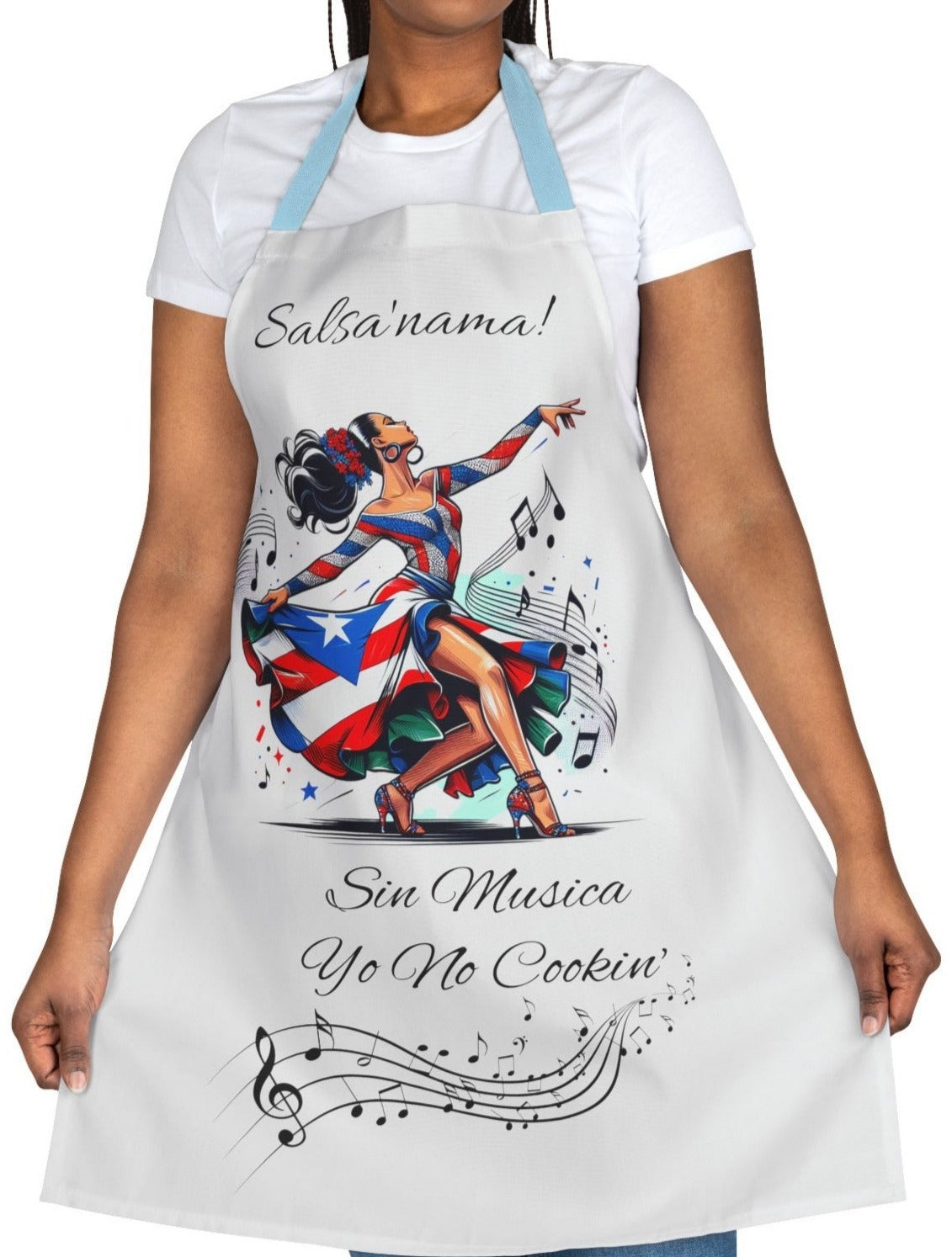 PUERTO RICO "SIN MUSICA YO NO COOKIN" APRON- DELANTAL, 5-Color Straps