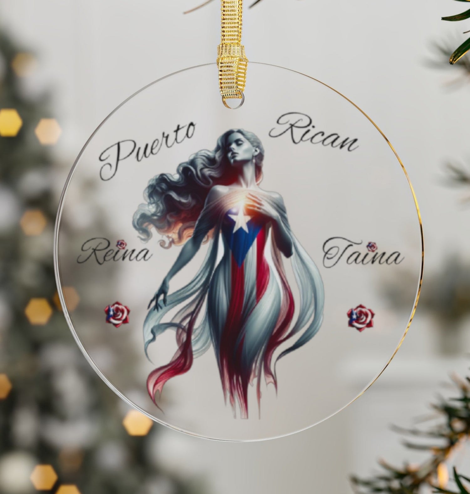 Puerto Rican  🇵🇷 Taína Acrylic Ornament -Puerto Rico flag - Latina, Latino,Reina Taína"