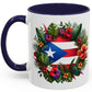 Puerto Rico Flag🇵🇷Map Floral Accent Coffee Mug (11oz)