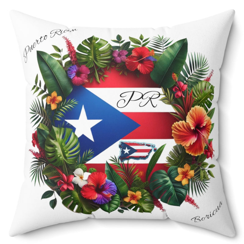 PUERTO RICO FLAG & MAP Floral Polyester Square Pillow