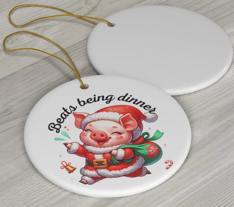 Christmas Santa Hog/Pig Ceramic Ornament