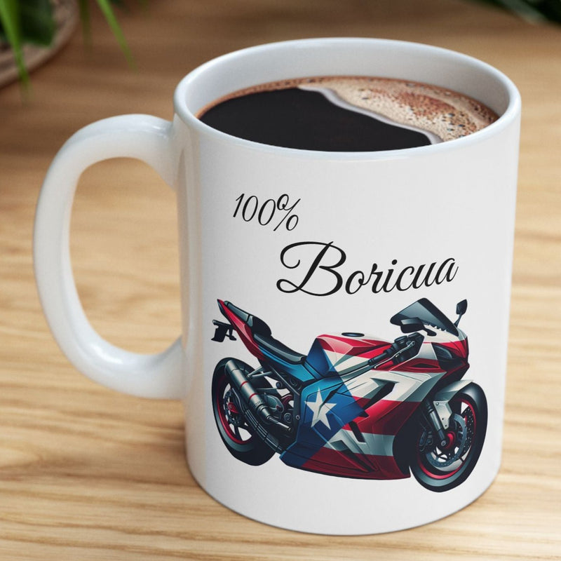 Puerto Rico Flag Ceramic Mug - Boricua Motorcycle 11oz Mug -Boricua Motorcycle Mug - Puertorriqueño -Taza de café