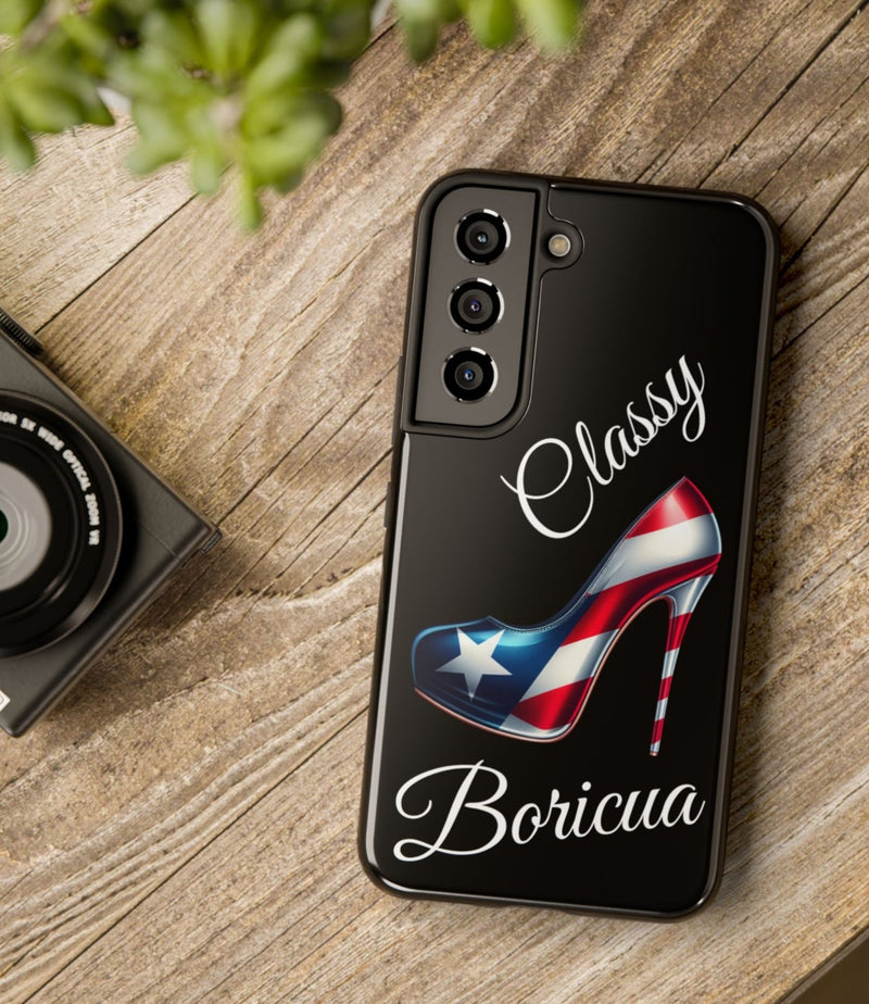 Galaxy Tough Black Phone Case Classy Boricua Stiletto - Puerto Rico Flag 🇵🇷🥁  -Weeeepa!