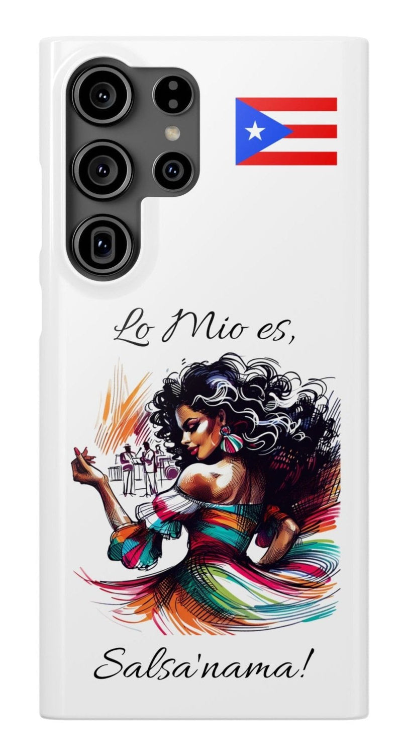 Galaxy "Lo Mio Es Salsa'nama" White Slim Cases - Puerto Rico Flag 🇵🇷🥁 - Weeeepa!