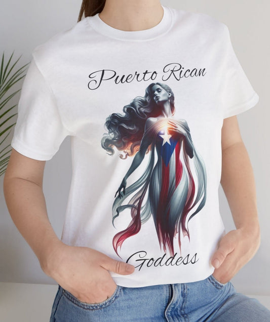 Puerto Rican Goddess  🇵🇷✨ Puerto Rico Flag - Puertorriqueña - Diosa Puertorriqueña, Jersey Short Sleeve Tee