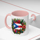 Puerto Rico Flag🇵🇷Map Floral Accent Coffee Mug (11oz)