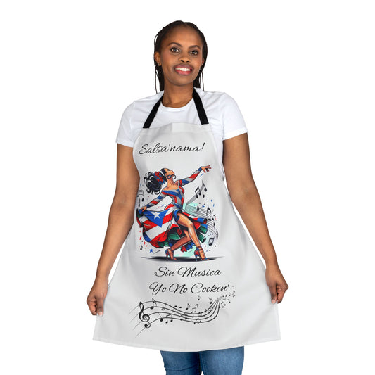 PUERTO RICO "SIN MUSICA YO NO COOKIN" APRON- DELANTAL, 5-Color Straps