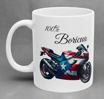 Puerto Rico Flag Ceramic Mug - Boricua Motorcycle 11oz Mug -Boricua Motorcycle Mug - Puertorriqueño -Taza de café