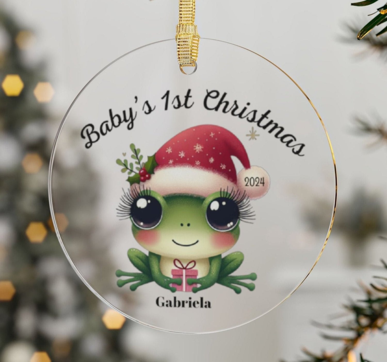 Personalized Baby's 1st Christmas Frog Acrylic Ornament - Christmas Ornament, Frogs Decoration, Holiday Gift, Cute Baby Frog, Christmas Decor