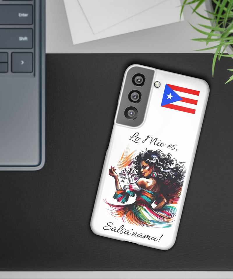 Galaxy "Lo Mio Es Salsa'nama" White Slim Cases - Puerto Rico Flag 🇵🇷🥁 - Weeeepa!