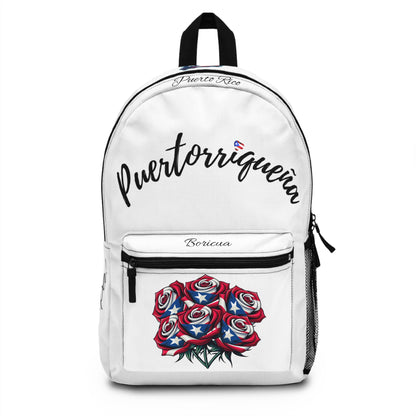 Puertorriqueña 🇵🇷 Roses Backpack - Boricua, Latino, Latina, Borinquen, Soy Puertorriqueña/Puertorriqueño, Puerto Rico Flag, Orgullo Puertorriqueño