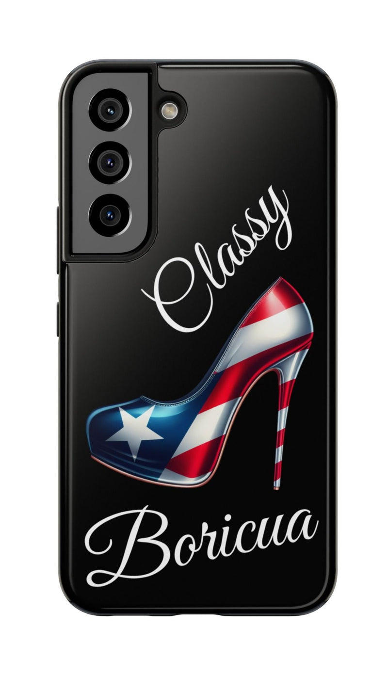 Galaxy Tough Black Phone Case Classy Boricua Stiletto - Puerto Rico Flag 🇵🇷🥁  -Weeeepa!