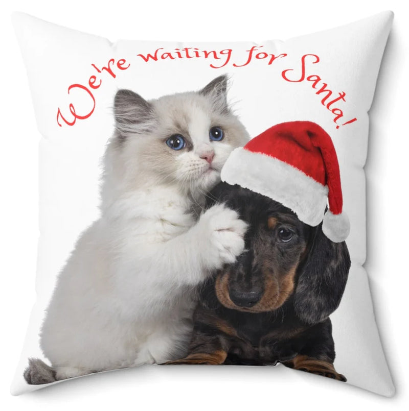 Christmas Cuties We Are Waiting for Santa Kitten/Puppy Square Pillow