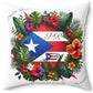 PUERTO RICO FLAG & MAP Floral Polyester Square Pillow