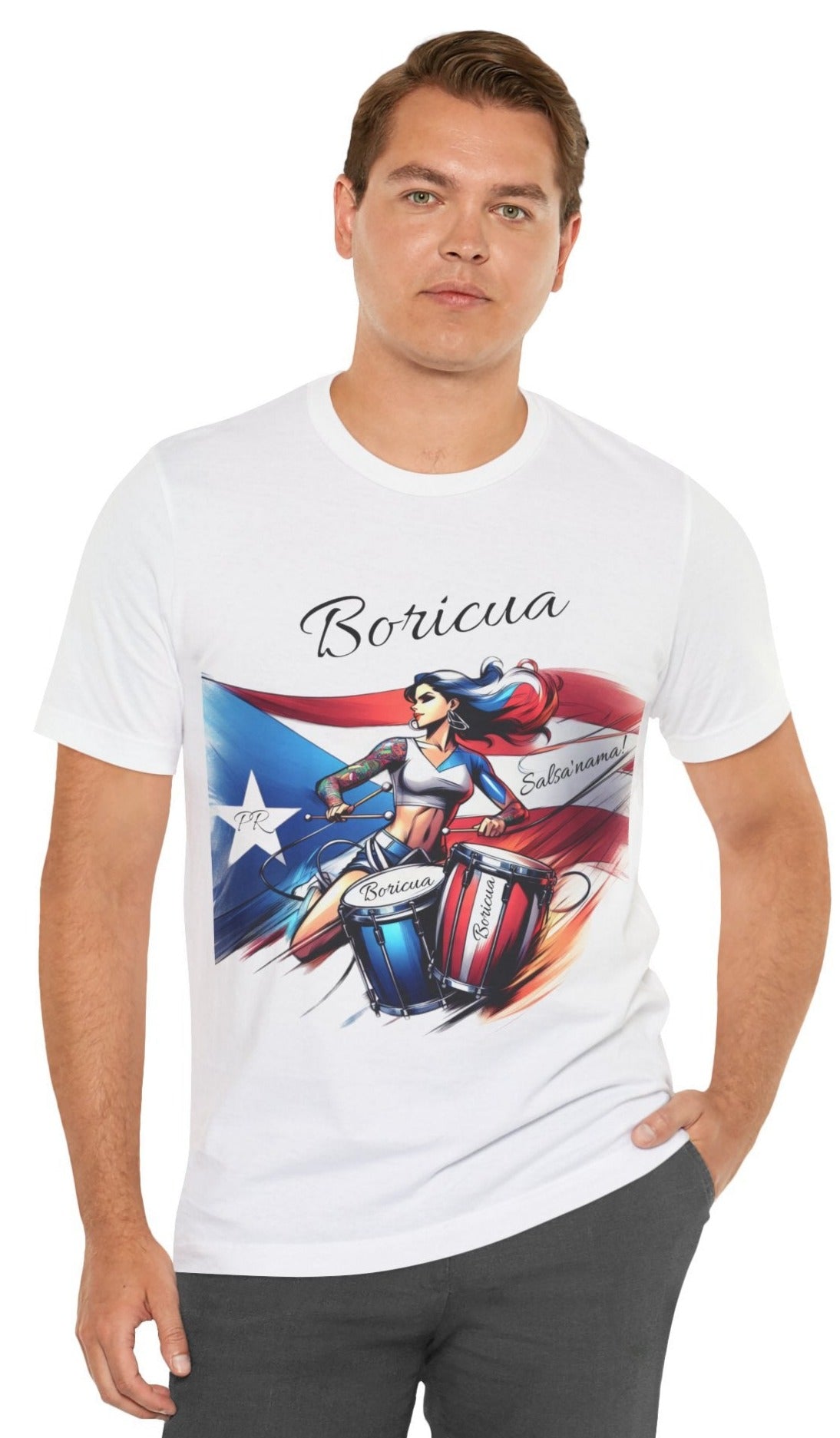 Boricua Puerto Rican Drummer - Puerto Rico Flag - Jersey Short Sleeve Tee, Puertorriqueña - Latina