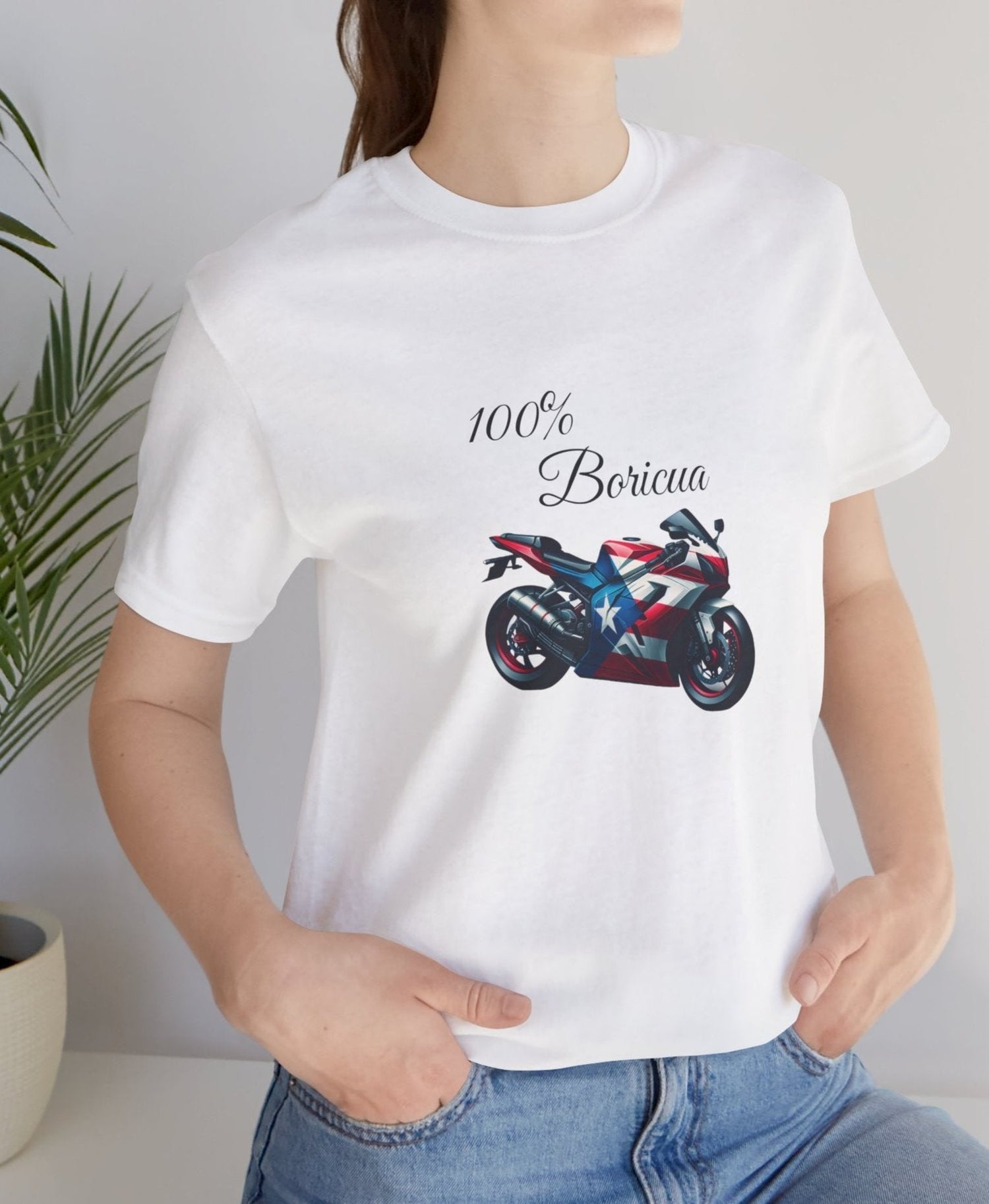 100% Boricua Motorcycle Jersey Short Sleeve Tee - Puerto Rico - Puertorriqueño